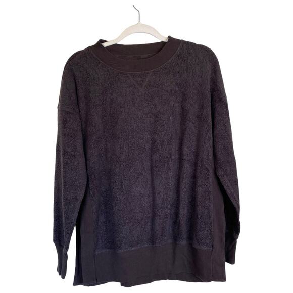 AERIE Chilled Out Split Hem Teddy Soft Sweatshirt Size Small Brown Fleece - Picture 1 of 9